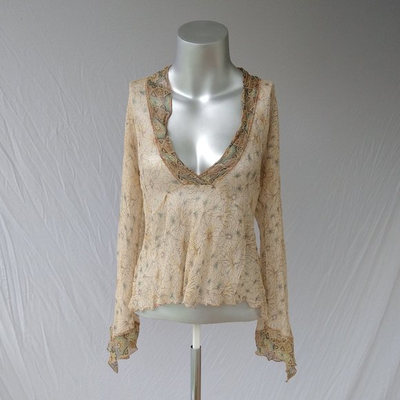 J. Jill  Silk Sheer Floral V-Neck Top - Picture 1 of 5